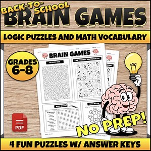 6th/7th/8th Grade Math Fun Back to School Activities | Logic Puzzles Brain Games