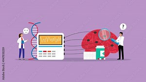 Doctor neurologist, neuroscientist, physician study brain connected to display with EEG indication cartoon animation