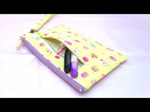 ファスナーポーチ作り方 ペタンコポーチ作り方 裏地付きフラットポーチ How to make a zipper pouch ファスナートポケット付き 12ｃｍファスナー 18ｃｍファスナー使用