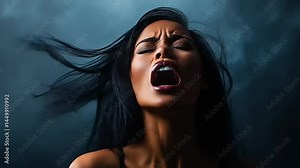 Woman screaming, dramatic portrait