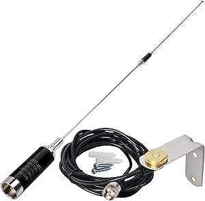 HYS UHF Band NMO GMRS Amateur Antenna 5.5dBi, 460-470MHz 35inchs Whip Antenna with L-Bracket Trunk/Hole Mount & 13ft/About 4m RG-58 Coax Cable for Motorola Midland Vertex Blackbox GMRS Mobile Radios
