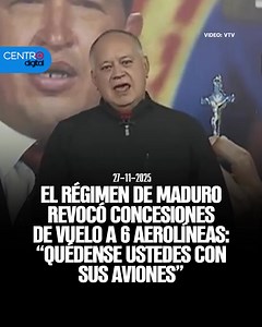 #ATENCION | El gobierno Maduro revocó las concesiones de seis aerolíneas internacionales, a las que acusó de “sumarse a acciones de t3rror1smo de Estado” Las companías habían suspendido sus servicios luego de que la Administración Federal de Aviación de EE.UU. emitiera una advertencia en la que pidió extremar precauciones al sobrevolar Venezuela y el sur del Caribe. Los Detalles ➡️ https://www.instagram.com/p/DRkE9wTkRfn/ | Radio Centro 101.3 fm Guayaquil-Ecuador