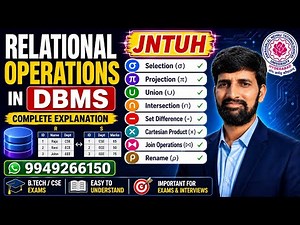 Relational Operations in DBMS | Selection, Projection, Union, Join, Intersection & Difference | JNTU