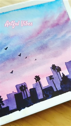 Easy cityscape using Watercolor #watercolorforbeginners #artshorts #ytshorts #cityscape #viralshorts