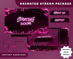 Neon Shards Animated Stream Overlay Package, Neon Pink Stream, Animated Twitch Overlay, Futuristic Vtuber, Cyberpunk Modern, Stream Alert - Etsy