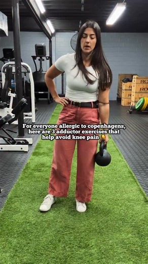 SAVE THESE if adductor rehab hurts the KNEES ‼️ • Sideways KB RDL (thank you @ben_yanes) • Wall Sit Adductor Squeeze Iso Hold • Cable Adduction Unsure if adductor rehab would benefit your injury? Shoot me a message! 😊 . @kodiakbarbell | Dr. J'aime Goguen