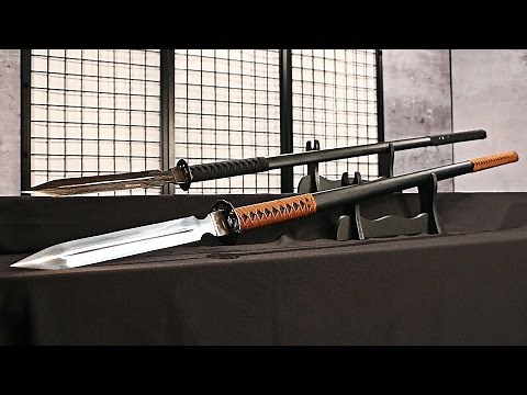 Shinwa Double Edged Warrior Spear Black Damascus Carbon Steel