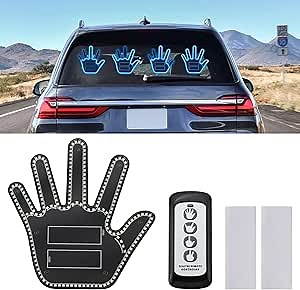PIFOOG Hand Gesture Light for Car Window Finger LED Sign Lights with Remote Funny Road Rage Light up Fingers Flicker Lighting Signs Gadgets Accessories Men Women Ice Blue