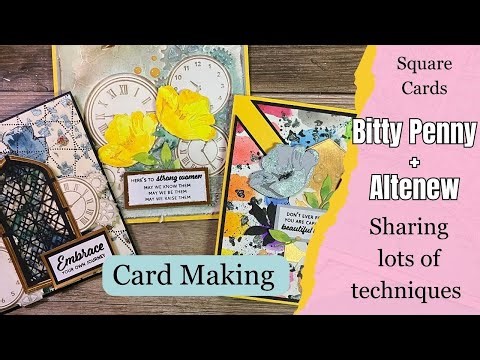 Bitty Penny + Altenew / Making Square Cards with many techniques
