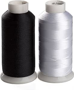 Simthread 2 Bobbin Thread for Sewing and Embroidery Machine 1 Black and 1 White 5500 Yards Each - 60WT Polyester Bobbin Fill Thread Bottom Threads
