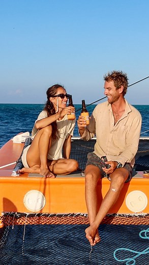Strick & Fran on Instagram: "From boat yard blues to tropical views 🌴⛵️ Cheers to our first sails and cold ales 🍻 @stoneandwood #ad #drinkwise"