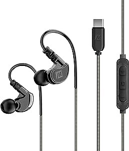 MEE Audio M6 Sport USB-C Wired Earbuds with Memory Wire Earhooks, Headset with Mic & 3-Button Remote for iPhone 15, iPad, Other USB Type C Devices; in Ear Headphones for Running/Gym/Workouts, Black