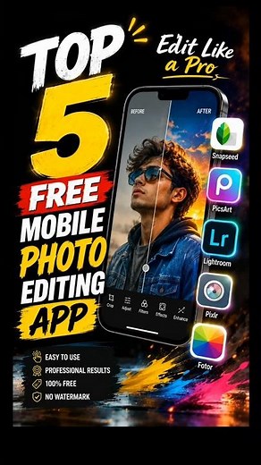 Top 5 FREE Photo Editing Apps in 2026 🔥 You Must Try! #shorts