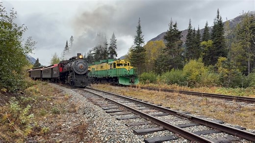 27K views · 969 reactions | White Pass 73 waits while the work train passes on the White Pass & Yukon Route. 09/2025 | Bryan Burton Photography | Facebook