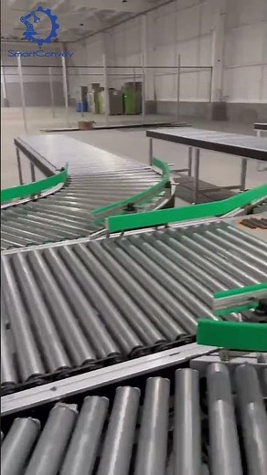 Logistics transport around curves with SmartConvey's Roller Conveyor System #automaticloading