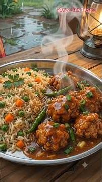 Cozy Rainy Day Chicken Manchurian & fried rice Recipe | Ghibli Style Indian Village Family Cooking