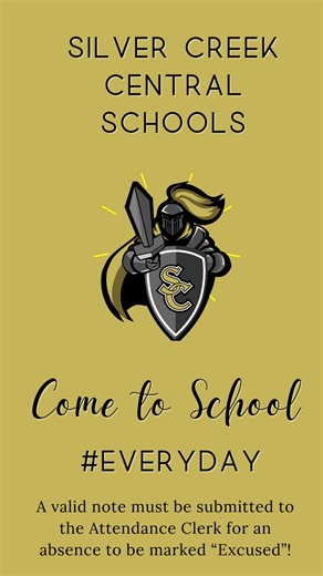 Excused and unexcused absences explained! Note: A valid note must be submitted to the Attendance Clerk for an absence to be marked “Excused.” Try to attend school #everyday! #BKP #SCCares | Silver Creek Central School District