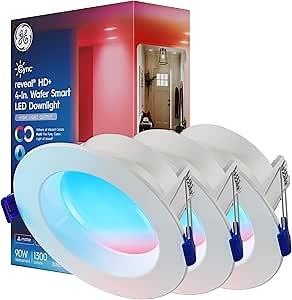 GE Cync Reveal HD+ Smart LED Wafer Downlight, Color Changing LED Downlight, 4in, Matter Compatible (3 Pack)
