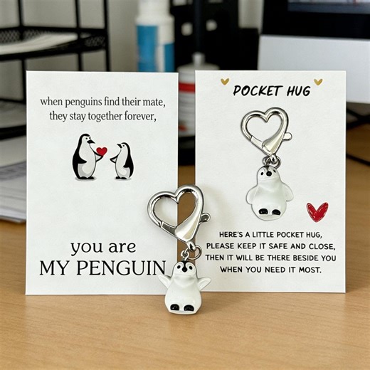 Adorable Penguin Pocket Hug Charm Keychain -you Are My Penguin Companion Gift With Heartwarming Card Set,valentine's Day,penguin Pocket Hug - Etsy