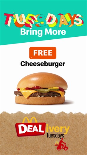 It’s the day we’ve been waiting for! This Tuesday, add a FREE Cheeseburger to your McDelivery order and enjoy! Exclusively on the McDonald’s App. #McDonaldsApp #McDelivery