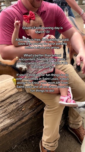 Who is ready for @Grant’s Farm this year?! Free beer for grown ups, free admission, (just pay for parking), cheap activities like feeding baby goats and lots of other animal encounters! 🫶🏼 Tag a friend who needs to check this out & follow us for more STL fun! I'm sharing a fun St. Louis spot every day until I hit 30K followers! Follow, like, comment and share to keep up with our adventures! #STLwithKids #STLFamilyFun #LouCrewAdventures #ExploreSTL #KidFriendlySTL