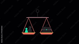 Work life balance scale line 2D object animation. Comparison flat color cartoon 4K video, alpha channel. Professional and personal life stability equilibrium animated item on transparent background