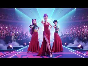 KPop Demon Hunters Huntrix doing Confident Cross Step Legs crossing slightly for added sway