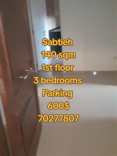#realestate #Apartment Apartment for rent in Sabtieh near BMW 1st floor 140 m2 Entrance Salon Dining room Kitchen 3 Balconies 3 regular bedrooms 2 Bathrooms Parking Solar system panels for hot water 600$ 3 months in advance 1 month commission For more information call 70277807