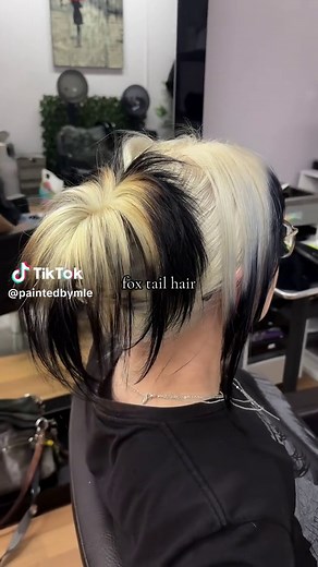 fox tail hair | a combo of ghost roots and black tips. blue to black in the front and orange to black in the back. i just love how it looks clipped up like this ughh so y2k alt baddie #northridgestylist #foxtailhair #blacktips #ghostroots #foxtail