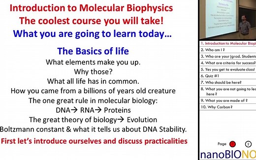 Biophysics 401: Introduction to Biophysics生物物理学导论