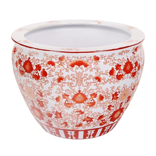 Chinese Planter Red and White Coral Pattern 14" Wide - Etsy