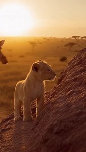 The future King and new bestie. 🧡 👑 @troplanduniverse 🎨 made with ai #lionking #giraffe #lion #wildlife #ai | Tropland Universe by Josh Gottsegen