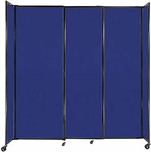 Versare Straightwall Sliding Portable Wall Partition | Freestanding Office Dividers | Locking Wheels | Temporary Room Separator | 7'2'' Wide x 7'6'' Tall Royal Blue Fabric Panels
