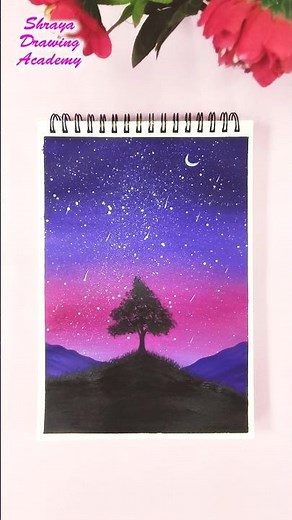 Lonely Tree Under Starry Sky | Starry Night Sky Painting | Beautiful Acrylic Painting