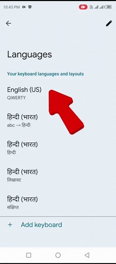 Mobile keyboard settings english to hindi