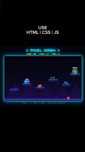 2D pixel Dash game using HTML, CSS & JavaScript | Free Template (Code Link in Bio) #html #css #code