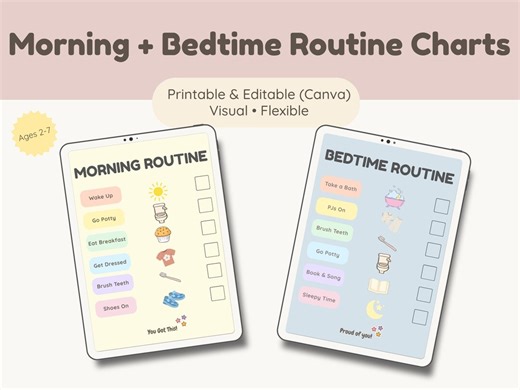 Morning & Bedtime Routine Charts for Kids // Editable and Printable - Etsy