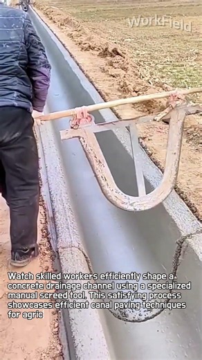 How Workers Shape Concrete Irrigation Canals Using Custom Tools #worker #process #concrete