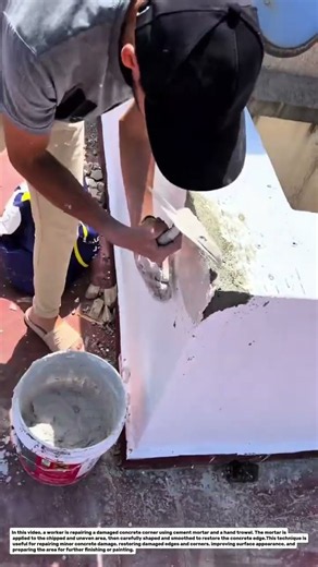 Concrete Corner Repair Using Cement Mortar | Manual Trowel Finishing Technique.