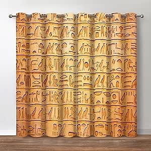 Egyptian Hieroglyphics Window Blackout Curtain | 52x84 Inch Grommet Egyptian Hieroglyphics Blackout Curtain 2 Panel Set For Home Bedroom Living Room