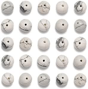 NCB 200PCS 8mm Natura White Howlite Gemstone Round Spacer Loose Beads for Jewelry Making with Crystal Stretch Cord (White Howlite, 8mm 200Beads)