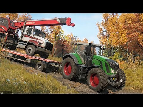 SnowRunner Mods - Fendt 930 Vario Tractor Offroad Transport - Freightliner 114SD Crane