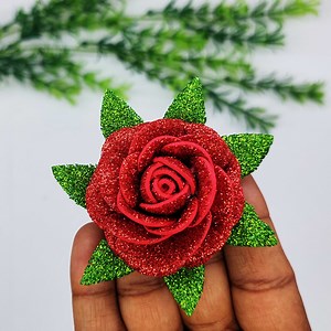 140K views · 11K reactions | Beutiful rose flower making easy tutorial at home. Valentine's gift ideas with eva glitter foam sheet rose flower. #flowers | Origami Art & Crafts | Facebook
