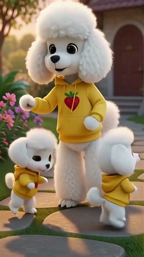 #WhitePuppy#CutePuppies#PuppyDance#StrawberryPrint#DogFamily