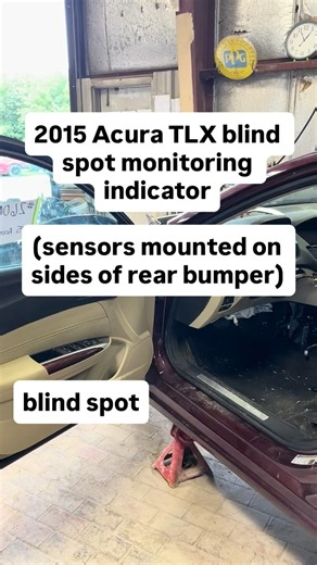 2015 Acura TLX blind spot monitoring indicator . Sensors are mounted on sides of rear bumper