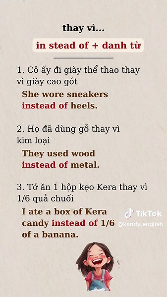 Ep 216: in stead of danh từ: thay vì. #nguphaptienganh #hoctienganhmoingay #cautructienganh #easyenglish #kera