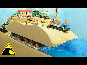 Lego Tunnel Flood Disaster - Tsunami Dam Breach Experiment - Wave Machine VS Construction Workers