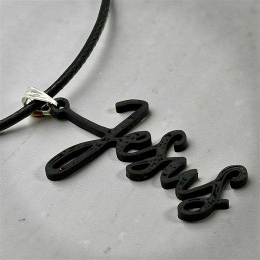 Handcrafted "jesus" Script Pendant Necklace - Adjustable Leather Rope Cord in Recycled Materials, Custom Colors Available - Etsy