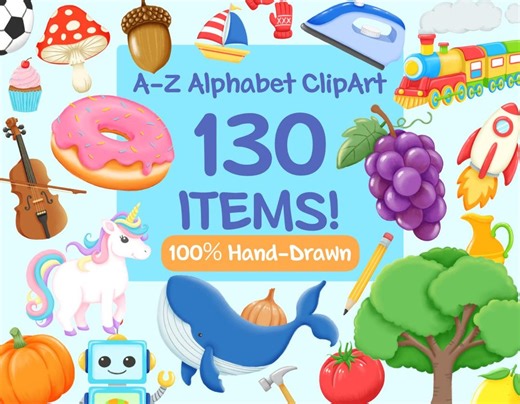 Hand-drawn | A-Z Alphabet Clip Art | 130 Color PNG Illustrations | for Cards Planners Crafts | Transparent Background | Kids ABC - Etsy