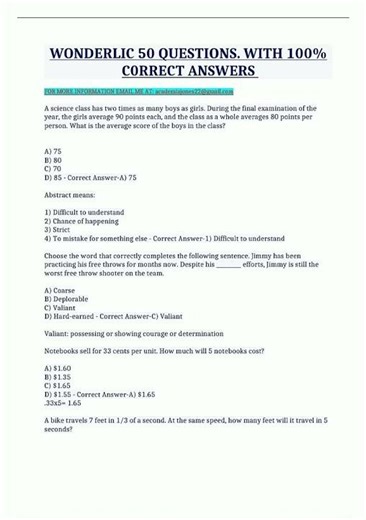 Latest Wonderlic Study Guide with complete solutions1033 video